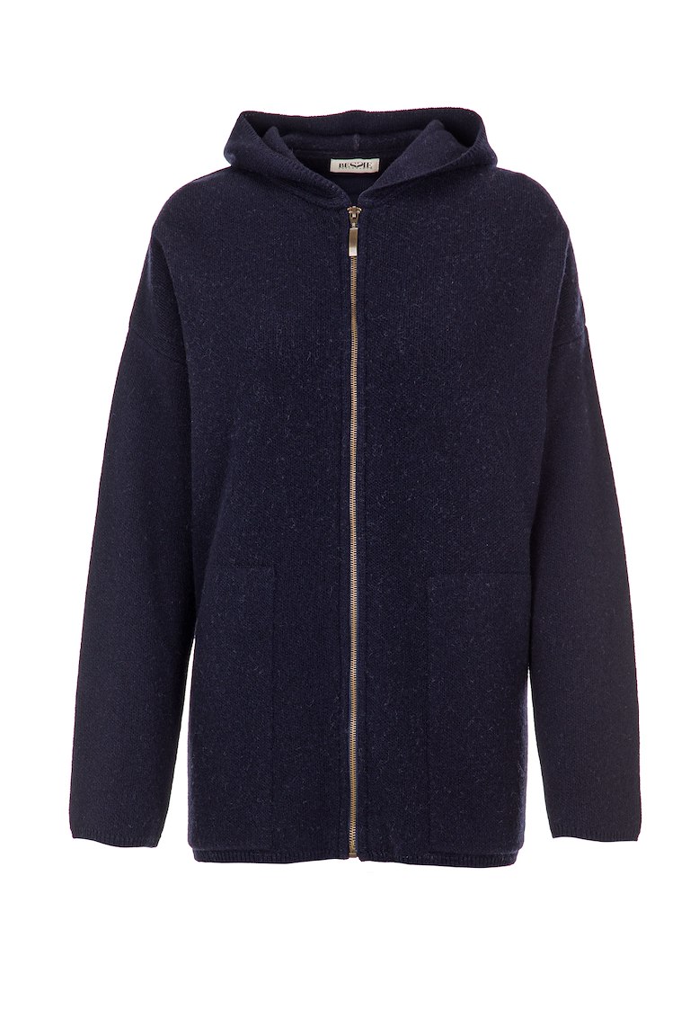 Knit jacket w/hood 80%wool 20%polya