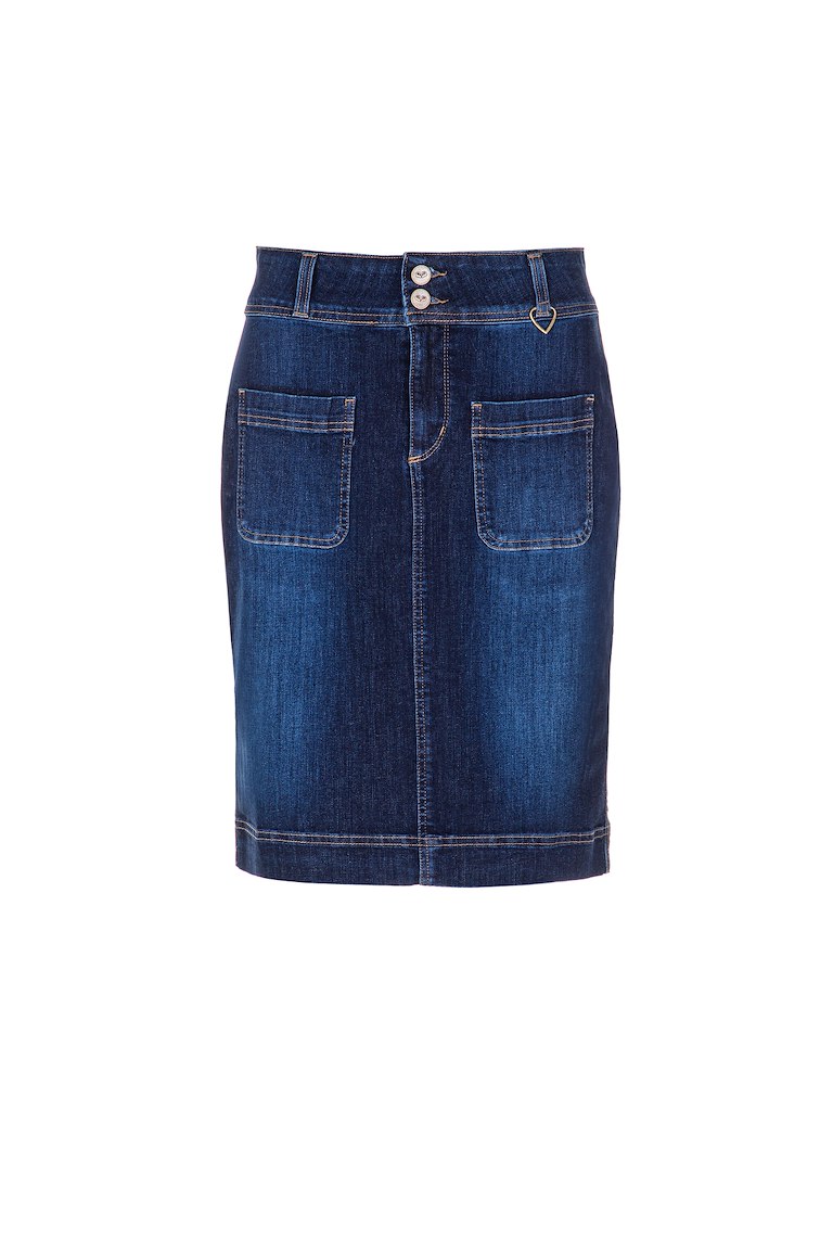 Skirt denim w/front pockets 90%cot 8%pol 2%ela