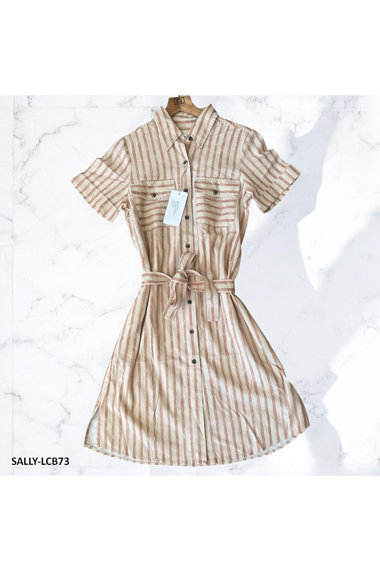 Dress linnen stripes 53% linn, 44% vis, 3% span