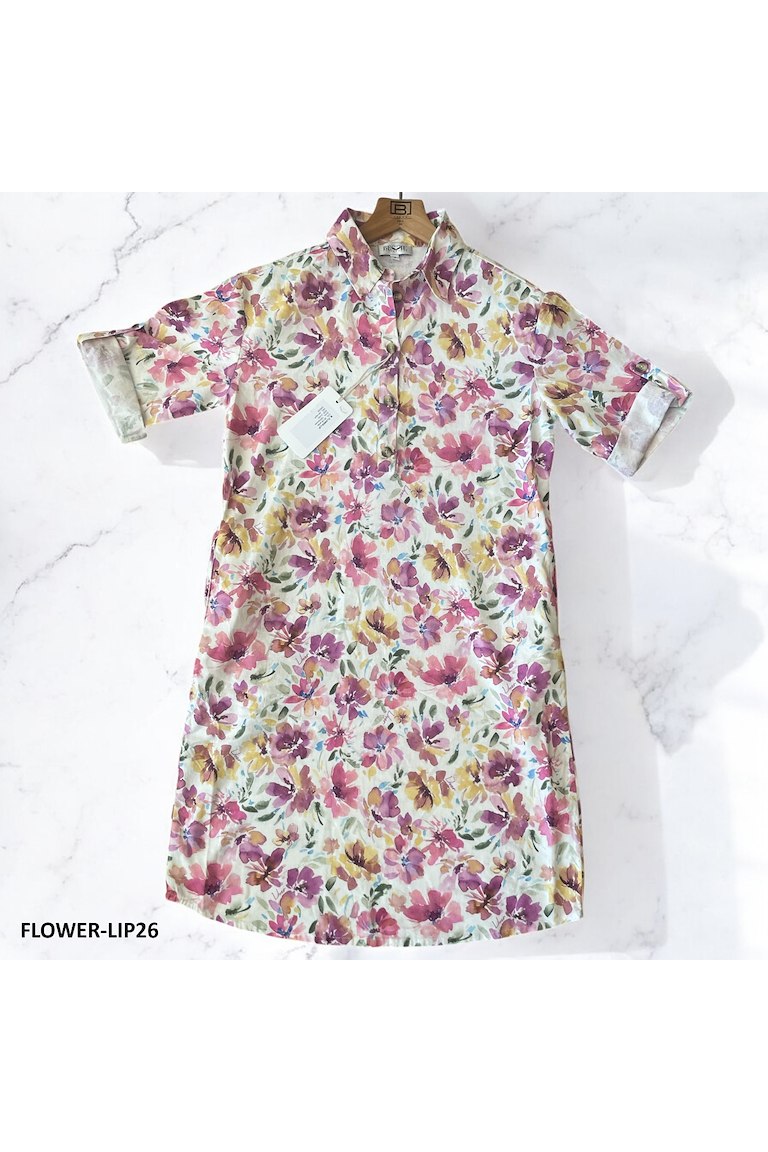 Dress linnen flower 53% linn, 44% vis, 3% span