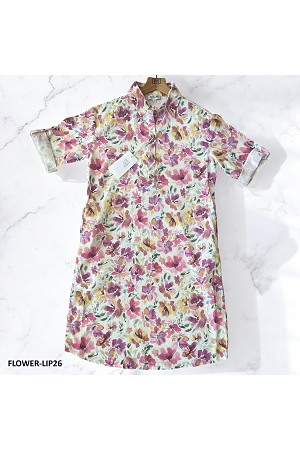 Dress linnen flower 53% linn, 44% vis, 3% span