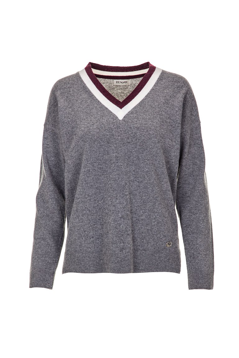 Knit v-neck duo color 80%wool 20%polya